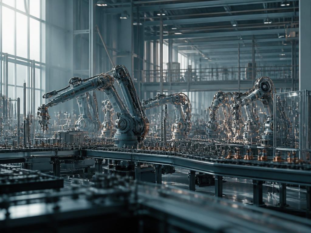 Helt automatiserad produktionslinje med robotarmar i modern svensk fabrik