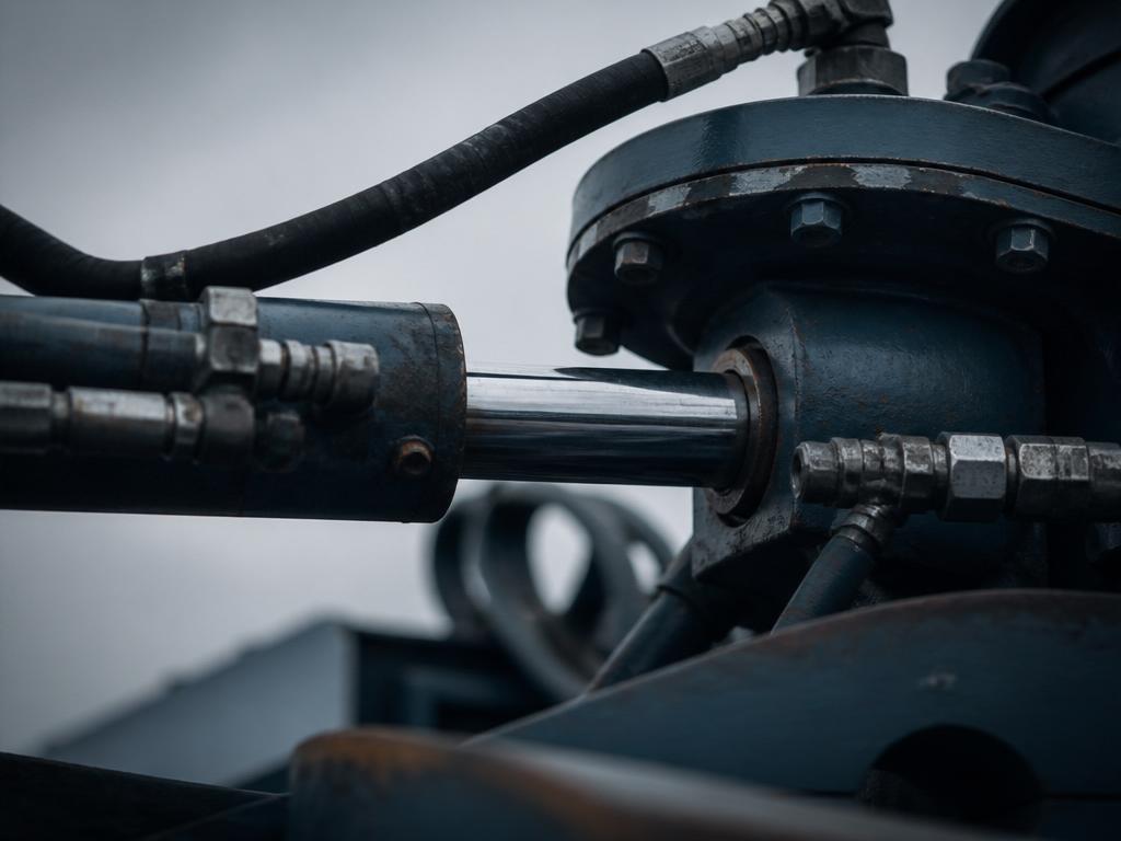 Hydraulcylindrar och slangar på tungt industriellt arbetsmaskinsystem