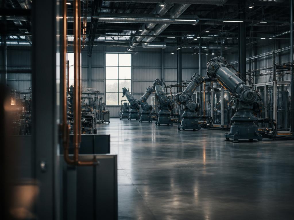 Modern svensk fabrik med sensorer och robotar i Industri 4.0-miljö