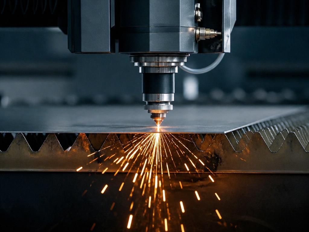 Fiberlaser skär genom stålplåt med gnistkaskad i svensk verkstad