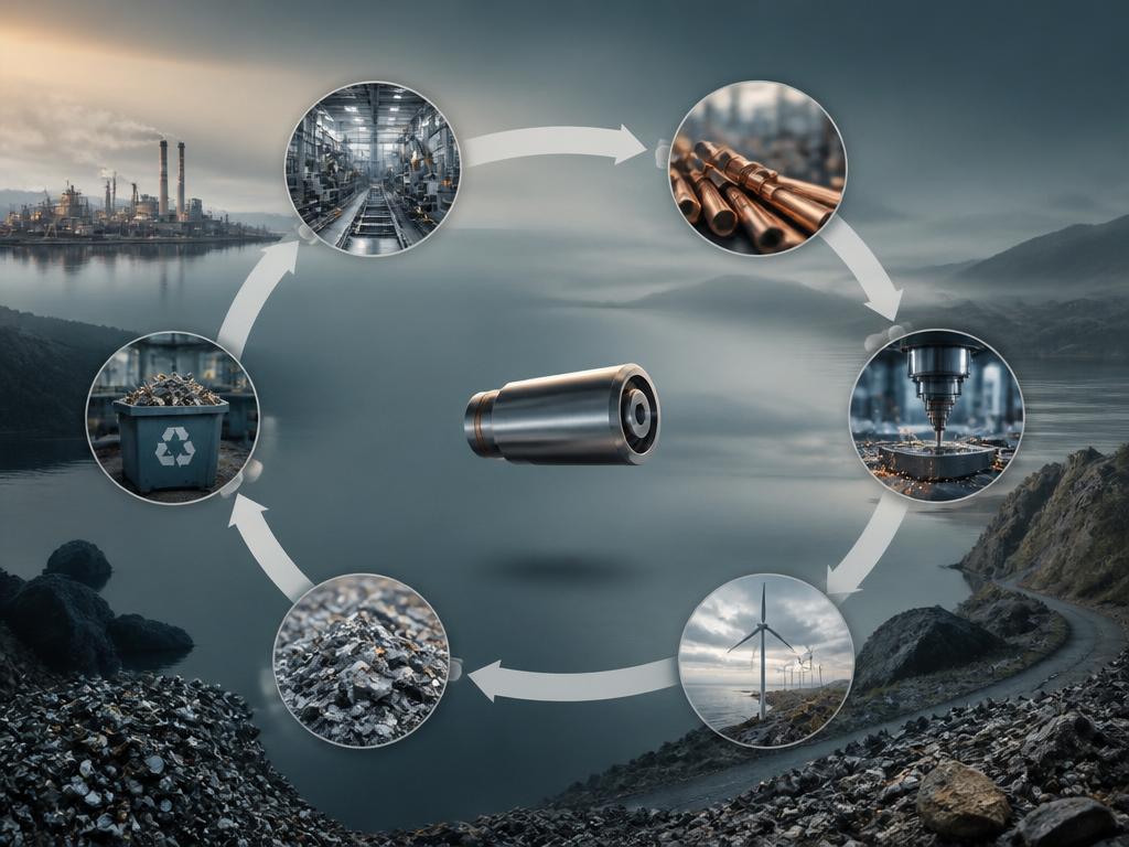 Industriell LCA-diagram som visar produktflöde från råvara till återvinning