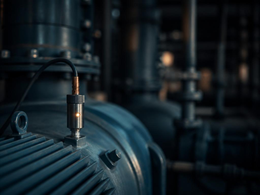 Vibrationssensor monterad på industripump för prediktivt underhåll