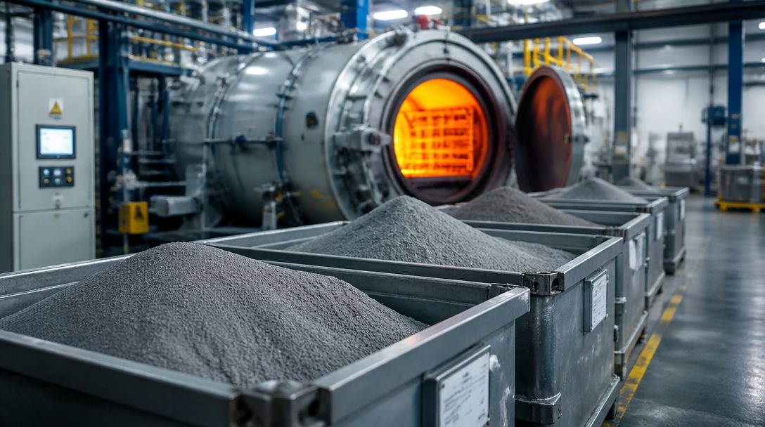Höganäs metallpulver i industriell förpackning för pulvermetallurgi