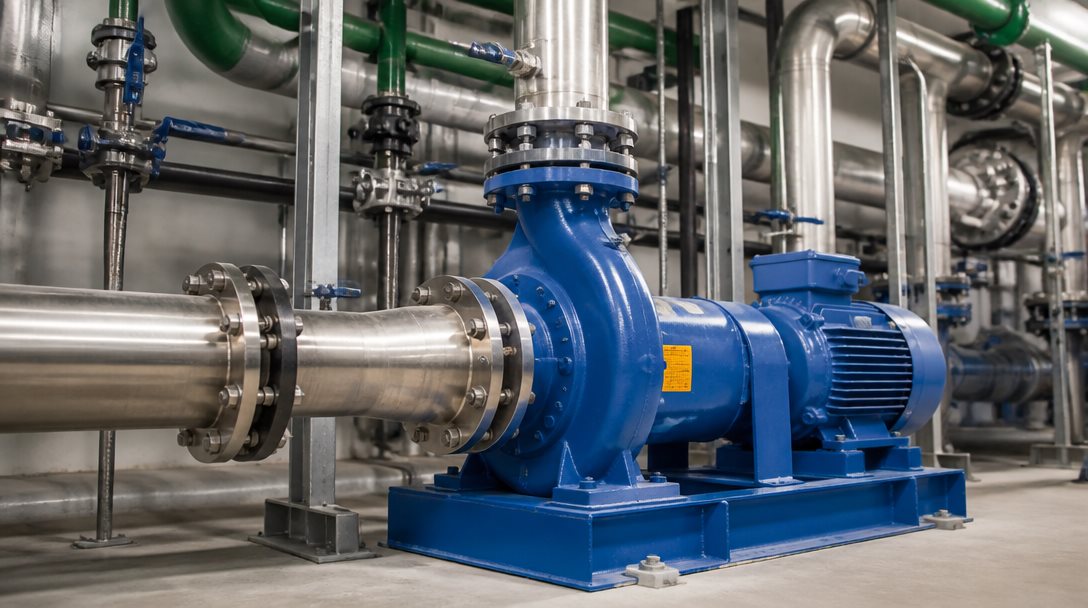 Industriell centrifugalpump i en svensk processanläggning