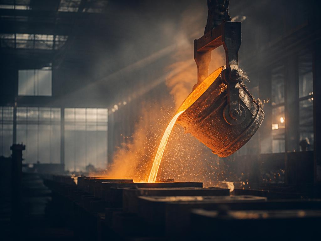 Smält stål gjuts i industriell masugn vid ett svenska stålverk