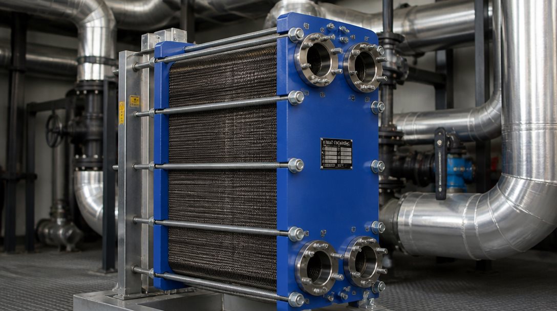 Industriell plattvärmeväxlare från Alfa Laval i svensk fjärrvärmecentral